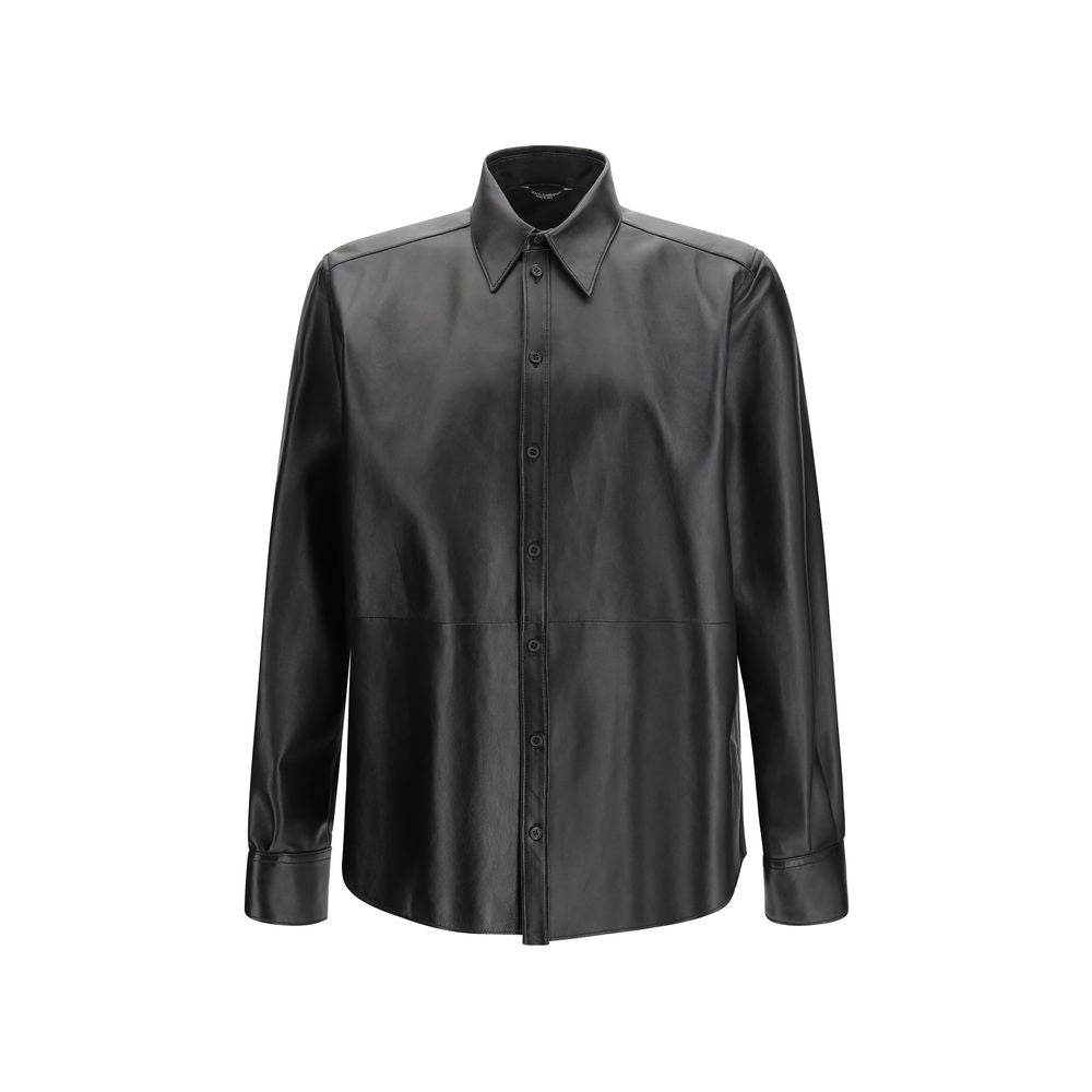 Dolce &amp; Gabbana Black Leather Dress Shirt