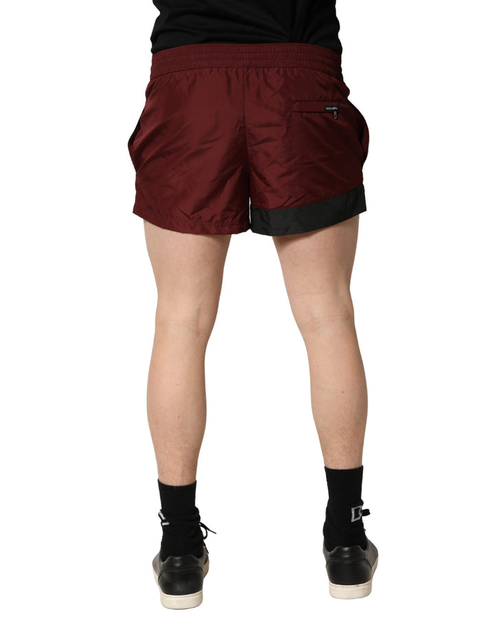Dolce &amp; Gabbana Maroon Polyester Drawstring Shorts Swimwear