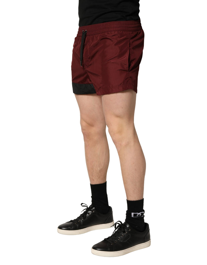 Dolce &amp; Gabbana Maroon Polyester Drawstring Shorts Swimwear