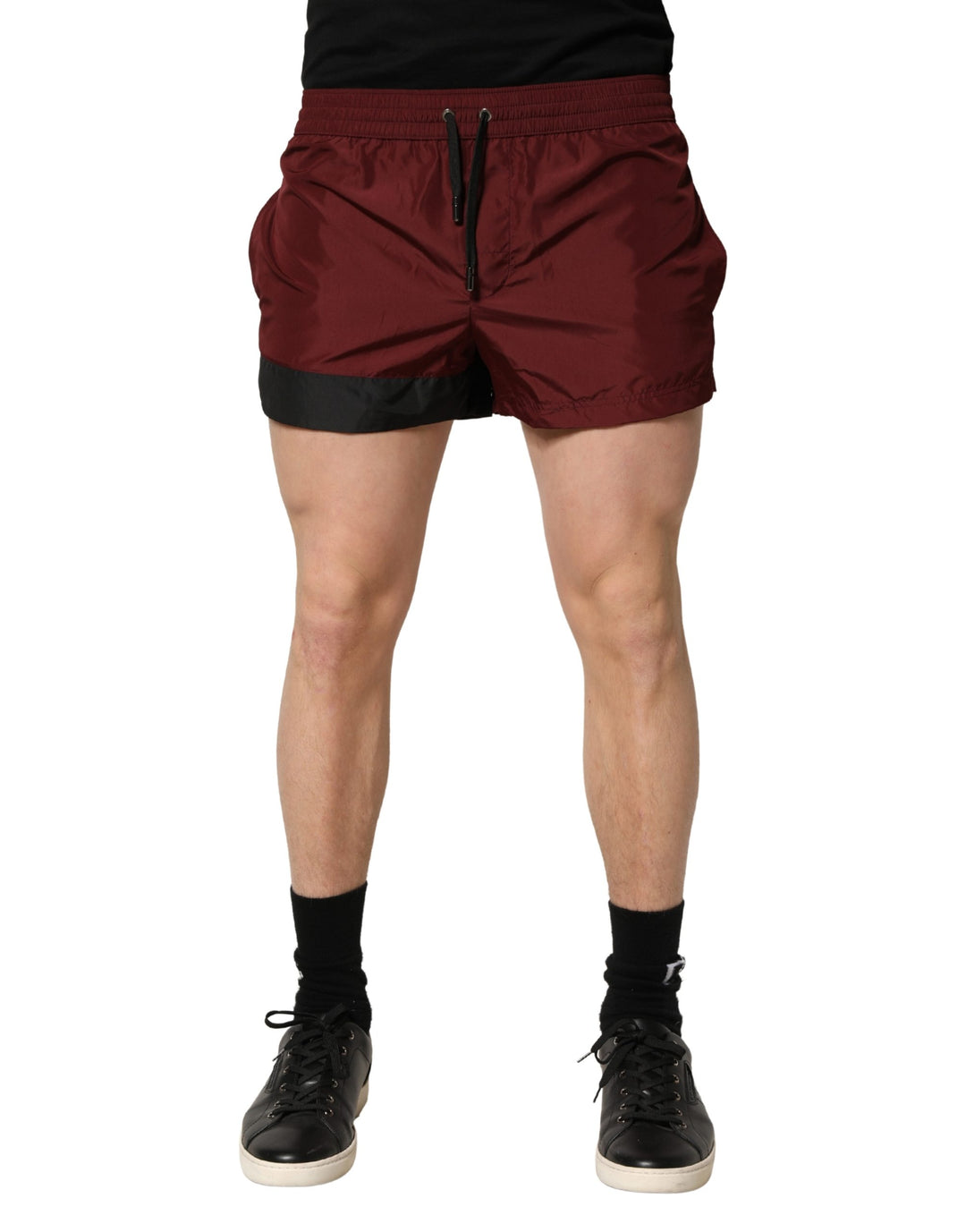 Dolce &amp; Gabbana Maroon Polyester Drawstring Shorts Swimwear
