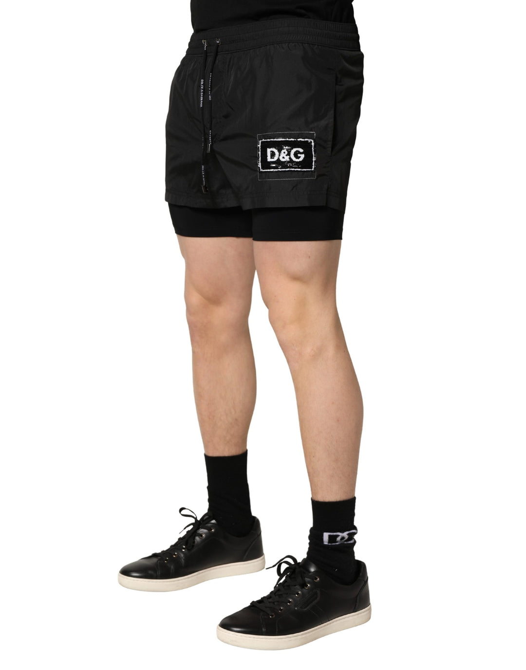 Dolce &amp; Gabbana Black Polyester Drawstring Men Shorts Swimwear