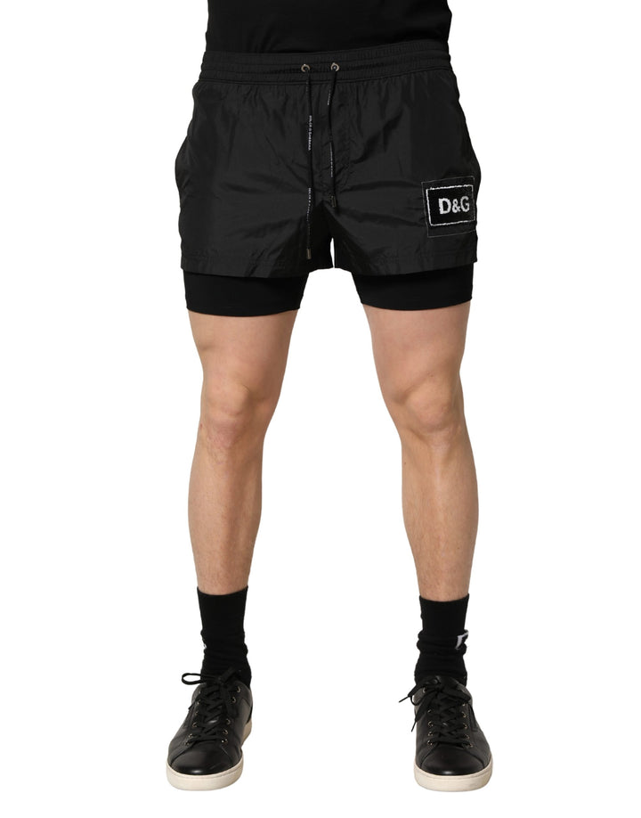 Dolce &amp; Gabbana Black Polyester Drawstring Men Shorts Swimwear