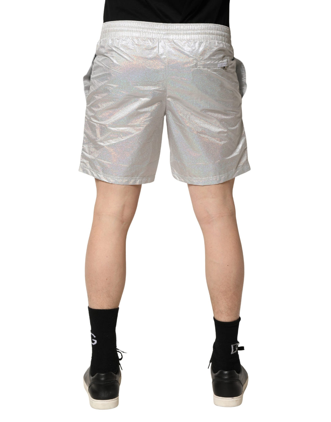 Dolce &amp; Gabbana Silver Polyester Drawstring Men Shorts Swimwear