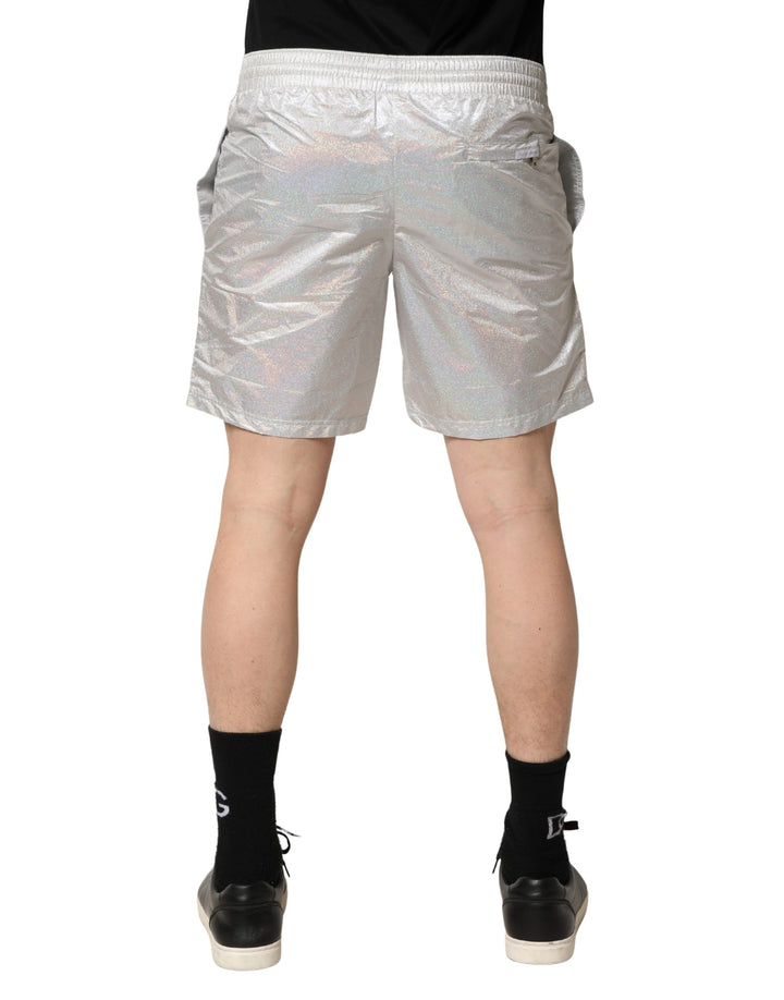 Dolce &amp; Gabbana Silver Polyester Drawstring Men Shorts Swimwear