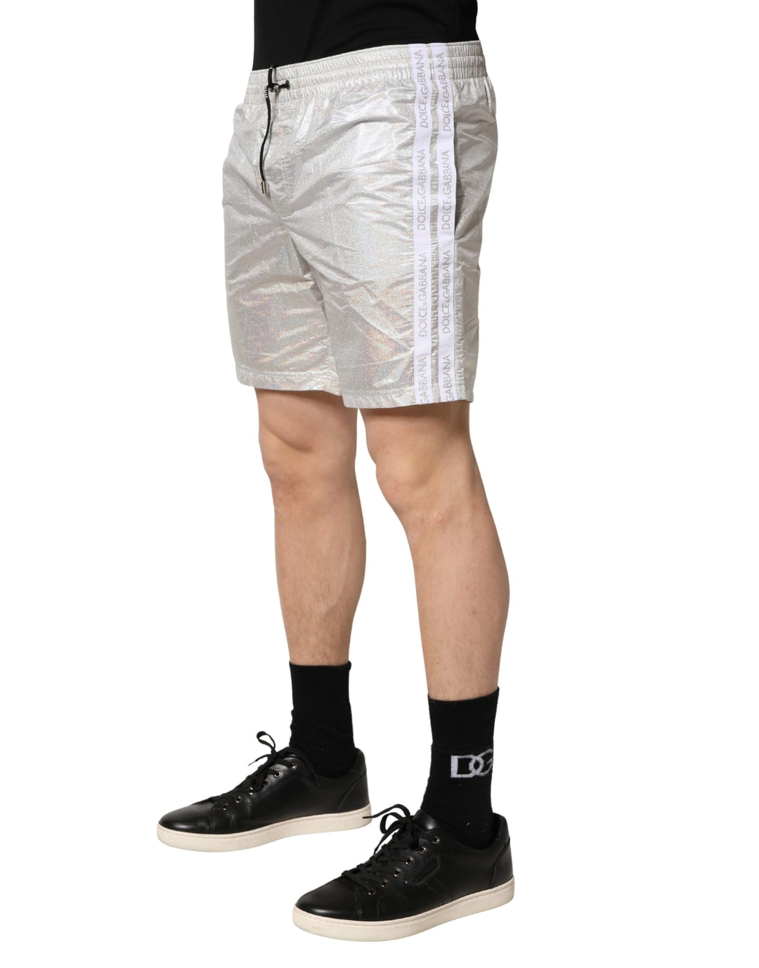 Dolce &amp; Gabbana Silver Polyester Drawstring Men Shorts Swimwear
