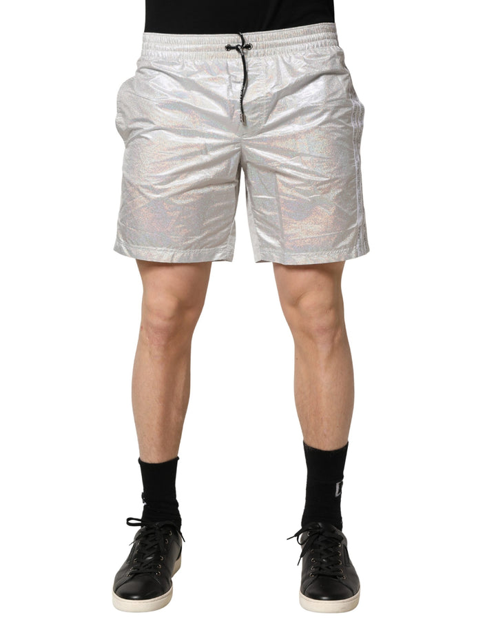 Dolce &amp; Gabbana Silver Polyester Drawstring Men Shorts Swimwear