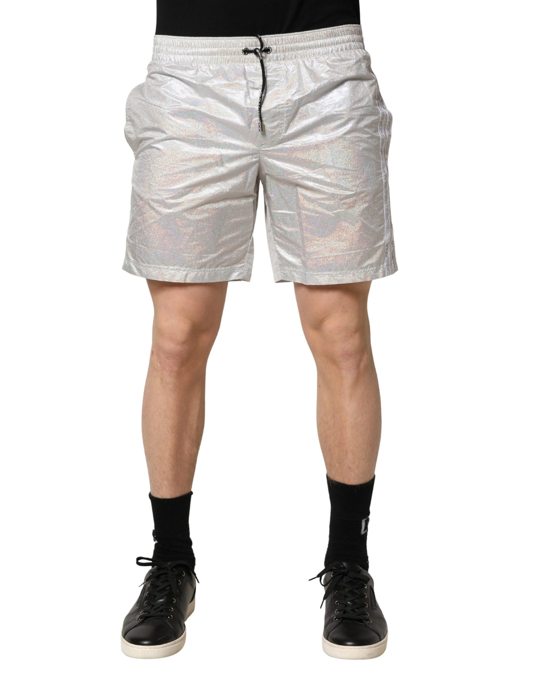 Dolce &amp; Gabbana Silver Polyester Drawstring Men Shorts Swimwear