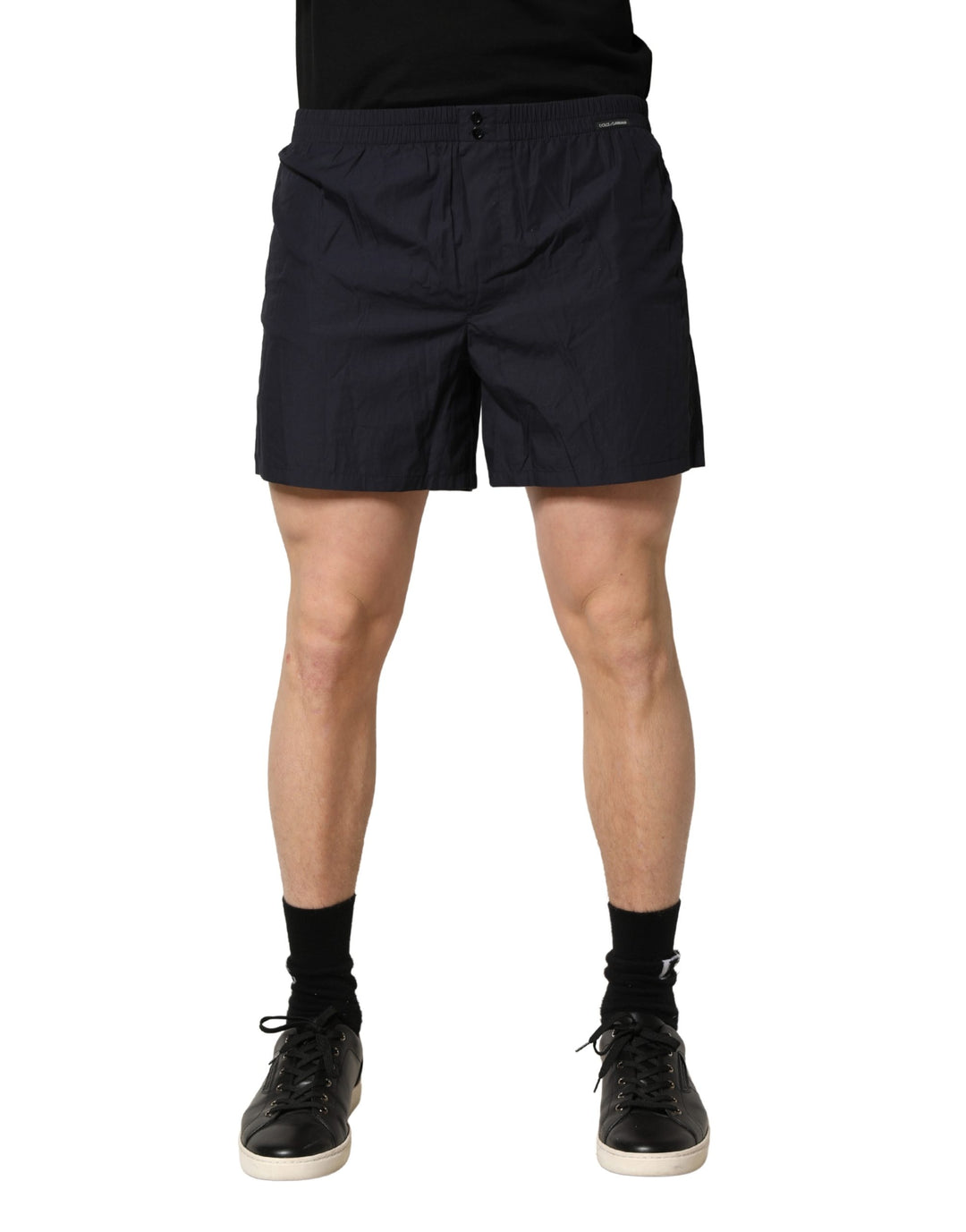 Dolce &amp; Gabbana Black Cotton Elastic Waist Swim Shorts Swimwear