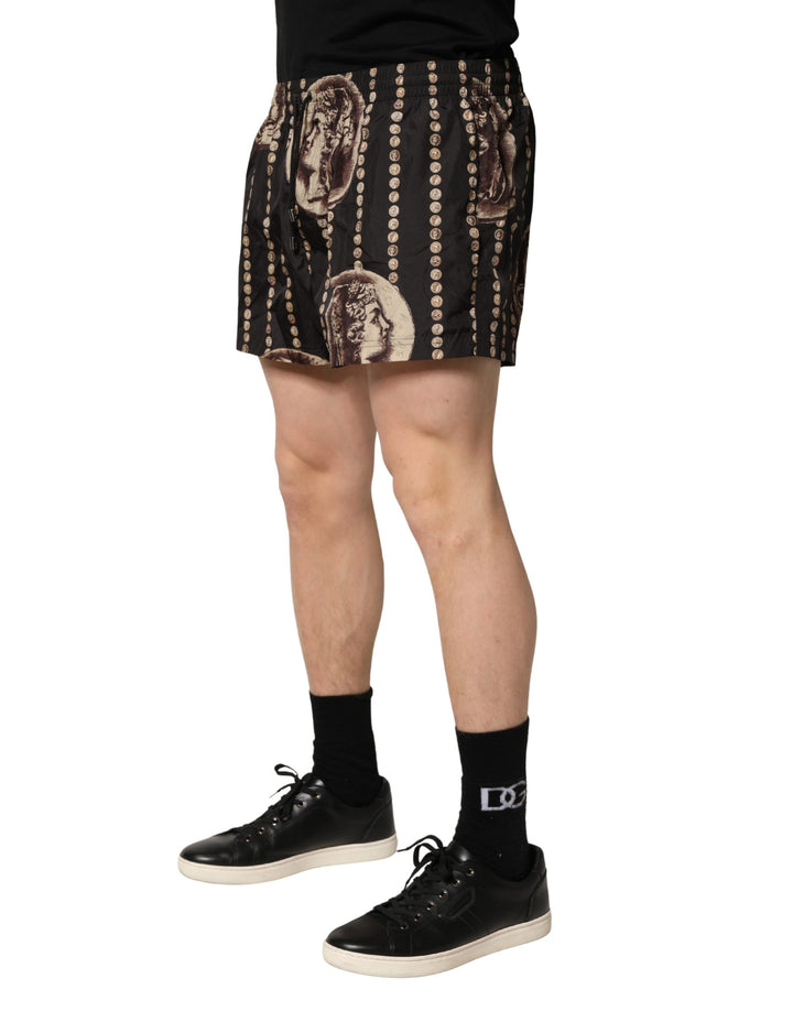 Dolce &amp; Gabbana Black Roman Coin Print Swim Shorts Swimwear