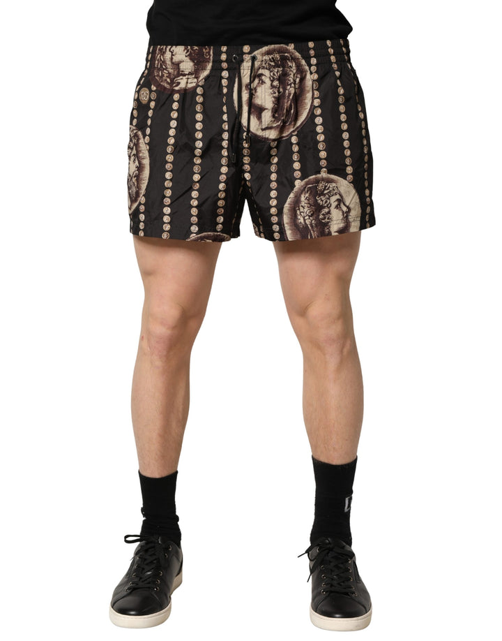 Dolce &amp; Gabbana Black Roman Coin Print Swim Shorts Swimwear