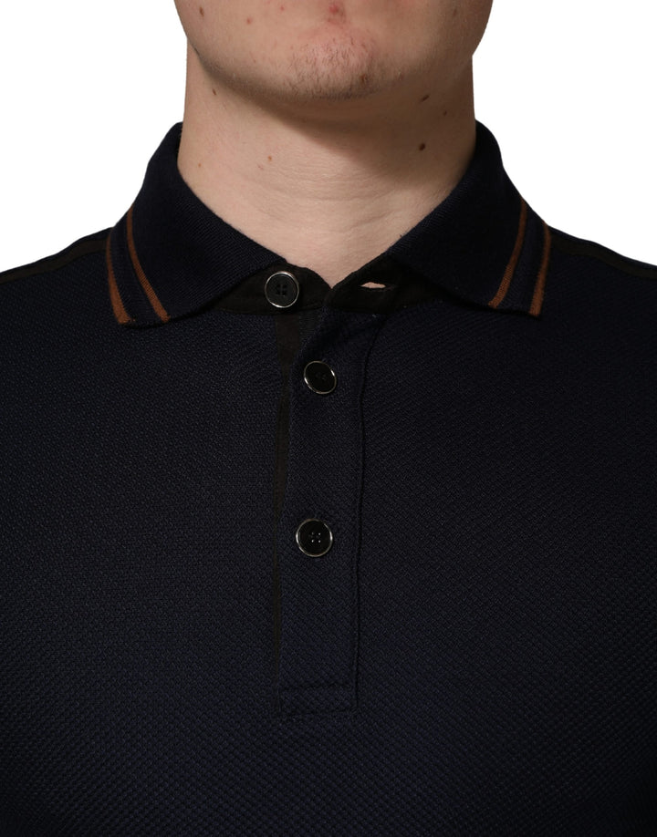 Dolce &amp; Gabbana Dark Blue Silk Short Sleeve Men Polo T-shirt