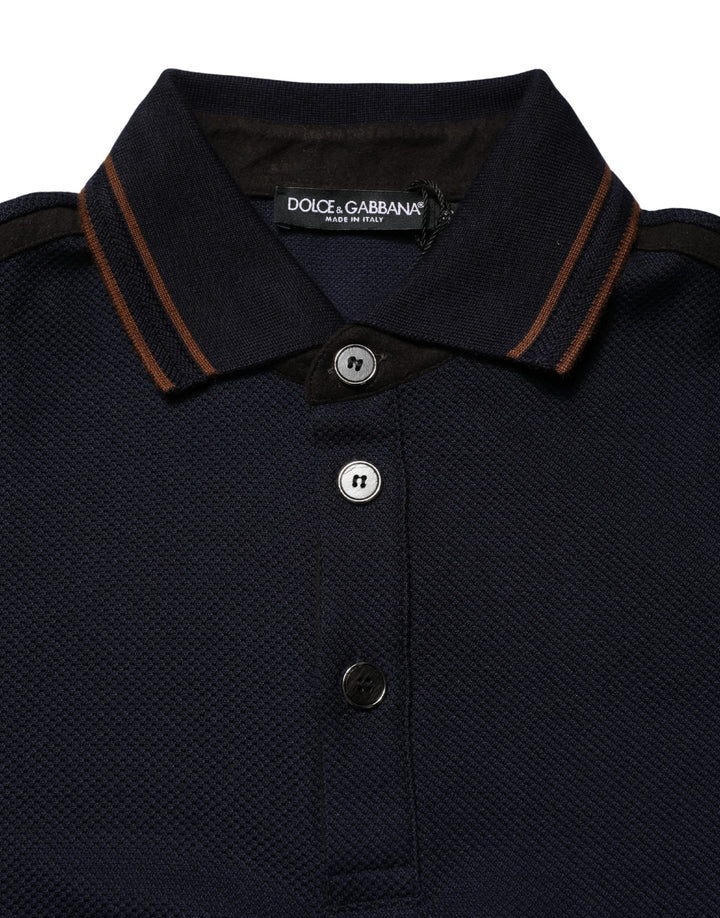 Dolce &amp; Gabbana Dark Blue Silk Short Sleeve Men Polo T-shirt