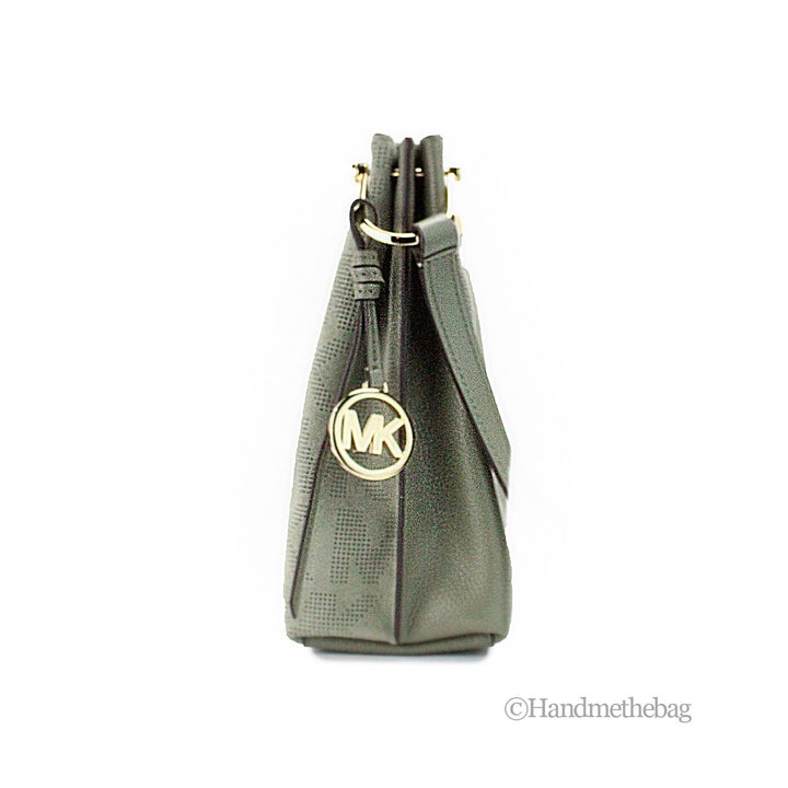 Michael Kors Joan Small Green Perforated Suede Leather Slouchy Messenger Handbag