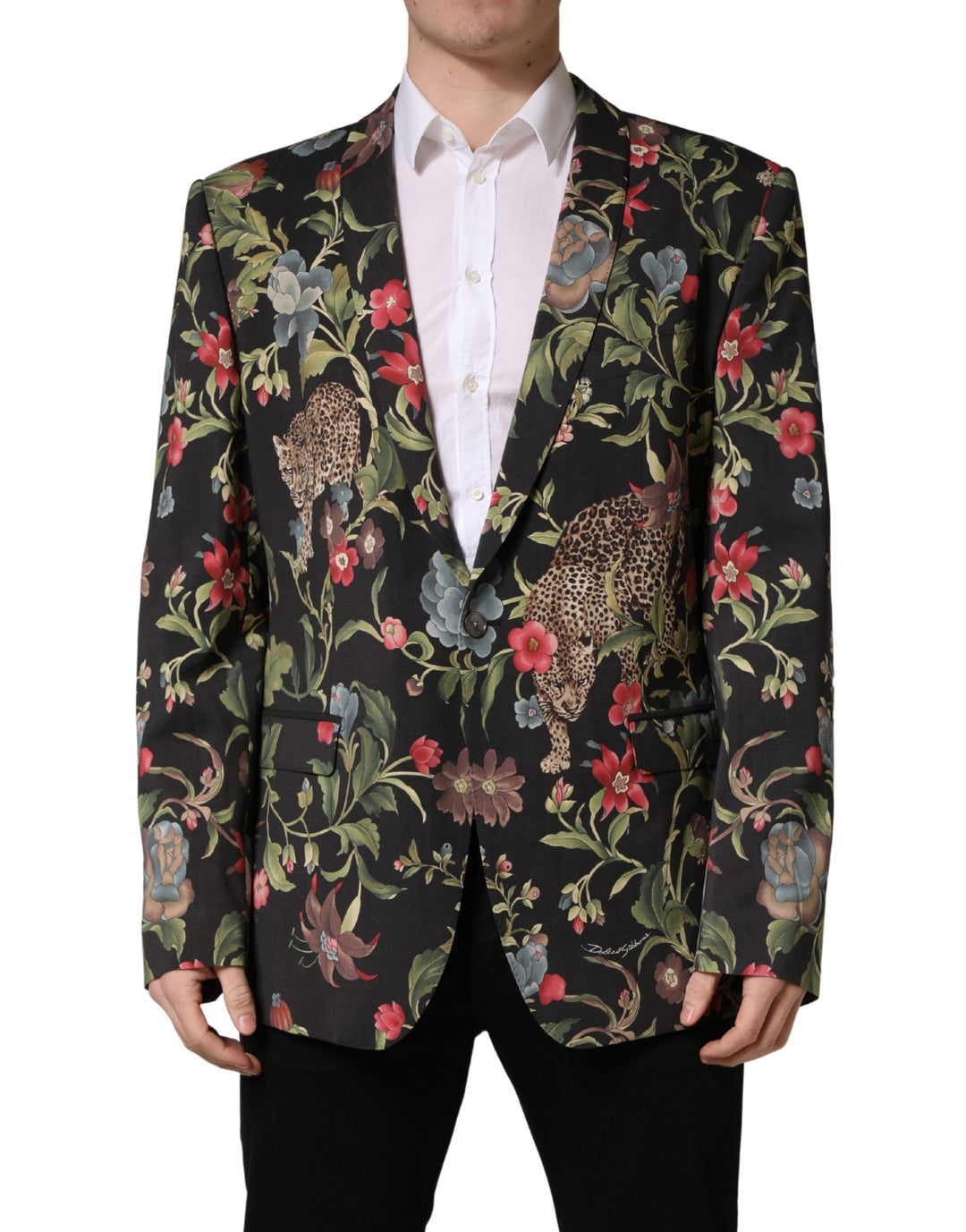 Dolce &amp; Gabbana Multicolor Floral Leopard 1 Button Men Suit Jacket