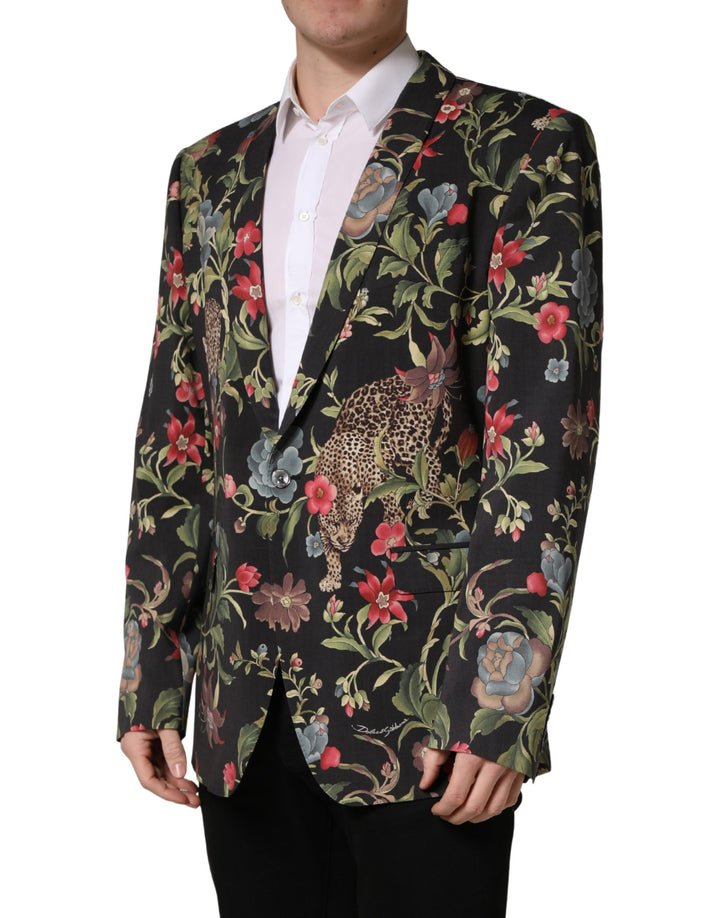 Dolce &amp; Gabbana Multicolor Floral Leopard 1 Button Men Suit Jacket