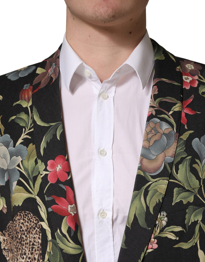 Dolce &amp; Gabbana Multicolor Floral Leopard 1 Button Men Suit Jacket