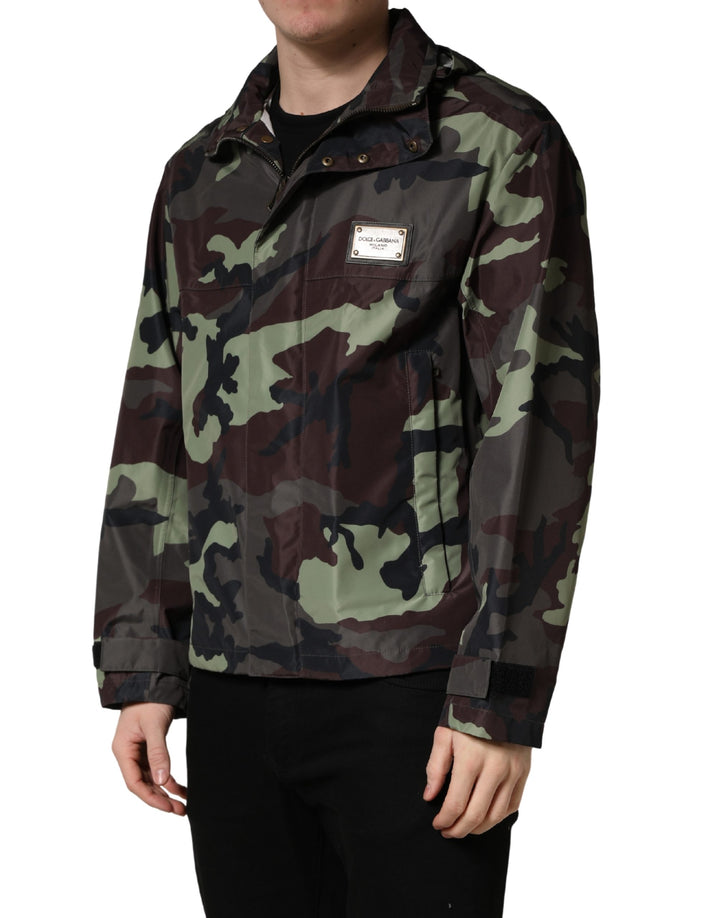 Dolce &amp; Gabbana Multicolor Camouflage Hooded Bomber Jacket