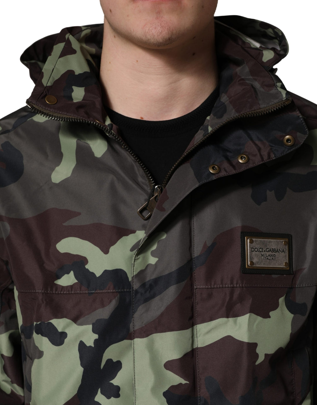 Dolce &amp; Gabbana Multicolor Camouflage Hooded Bomber Jacket