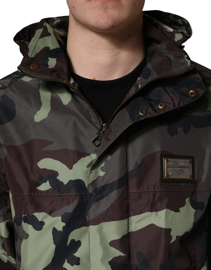 Dolce &amp; Gabbana Multicolor Camouflage Hooded Bomber Jacket