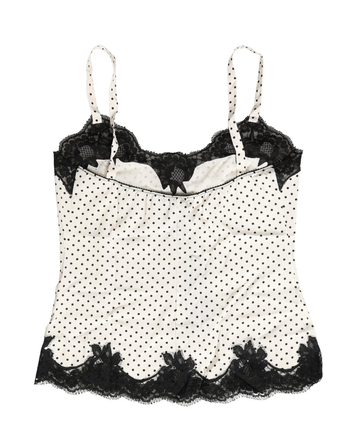 Dolce &amp; Gabbana White Polka Dot Lace-Trimmed Camisole Top Underwear