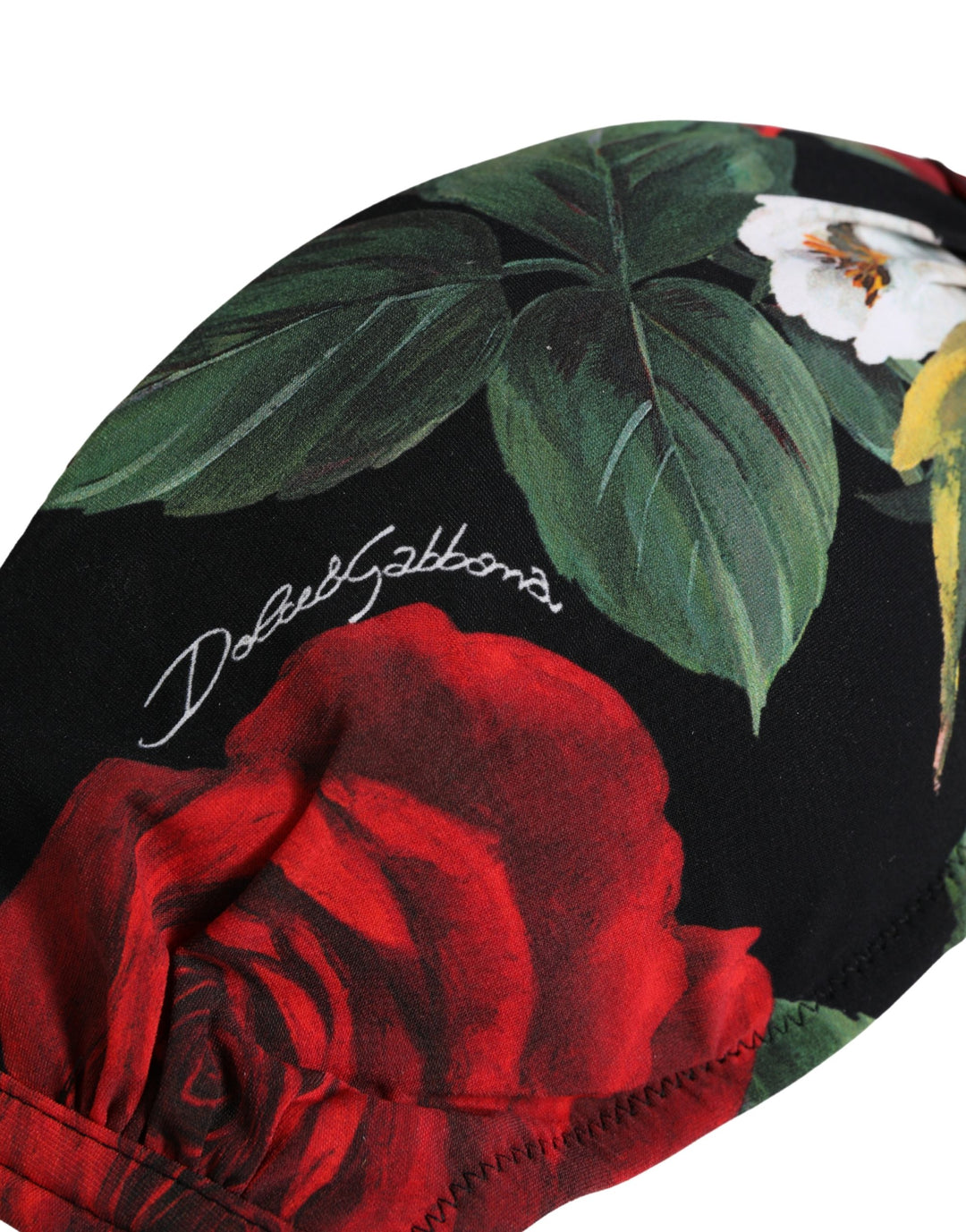 Dolce &amp; Gabbana Black Floral Padded Halter Bikini Top Swimwear