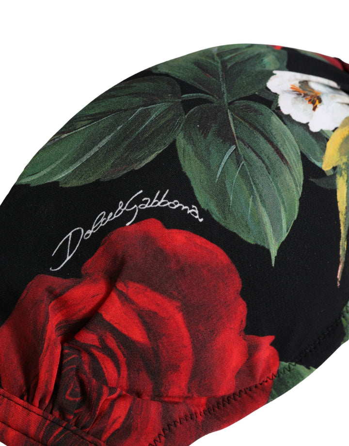 Dolce &amp; Gabbana Black Floral Padded Halter Bikini Top Swimwear