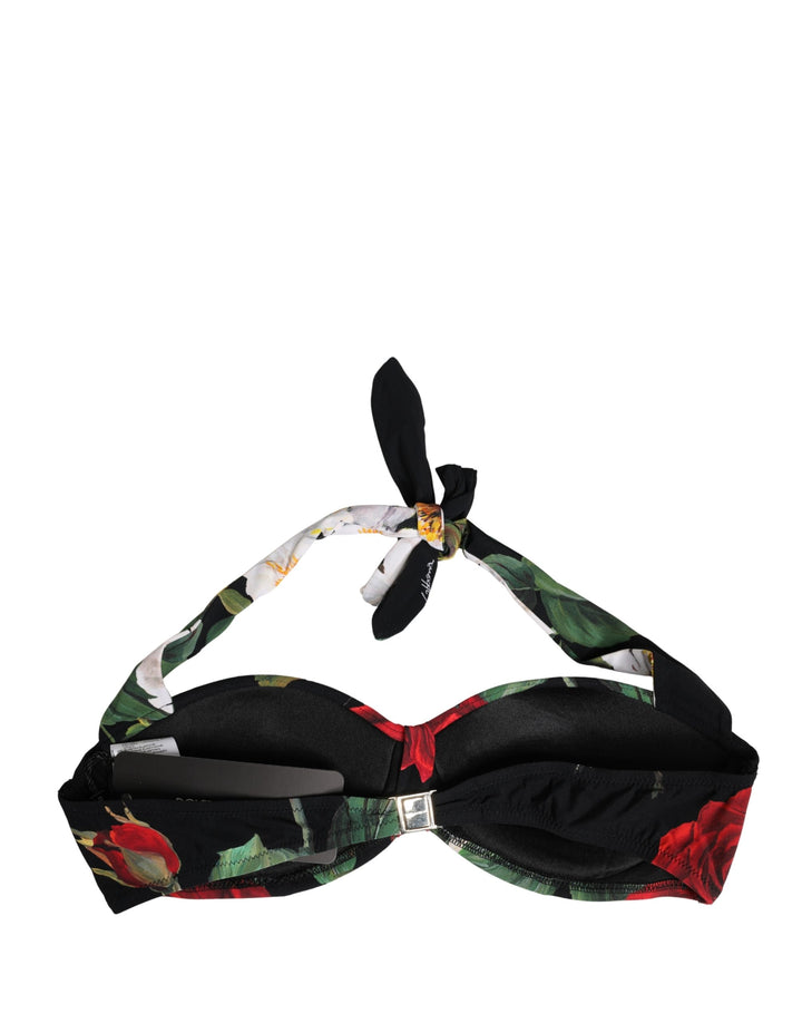Dolce &amp; Gabbana Black Floral Padded Halter Bikini Top Swimwear