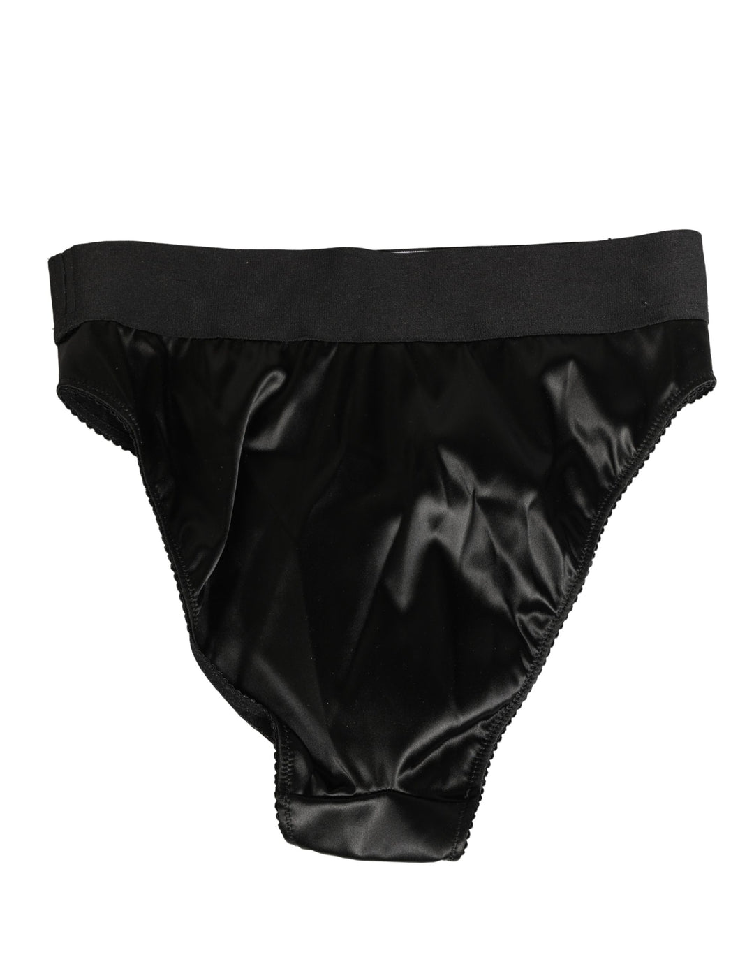 Dolce &amp; Gabbana Black Satin High-Waist Brief Logo Women Underwear