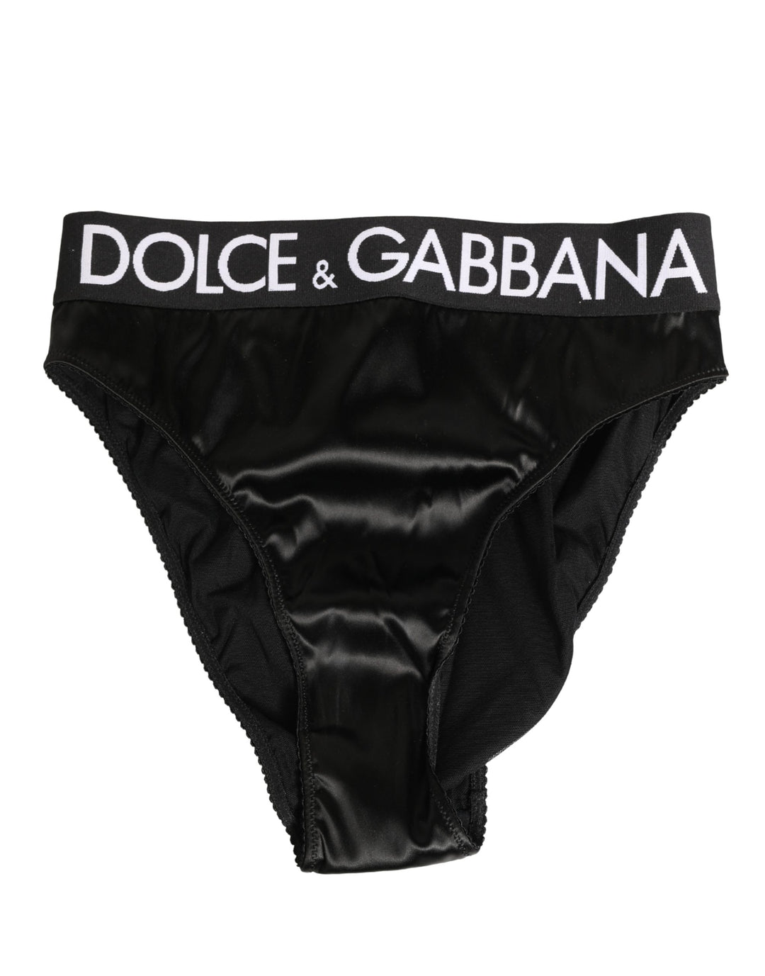 Dolce &amp; Gabbana Black Satin High-Waist Brief Logo Women Underwear
