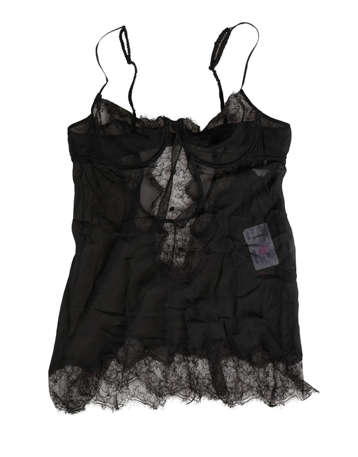 Dolce &amp; Gabbana Black Silk Lace Lingerie Chemise Top Underwear