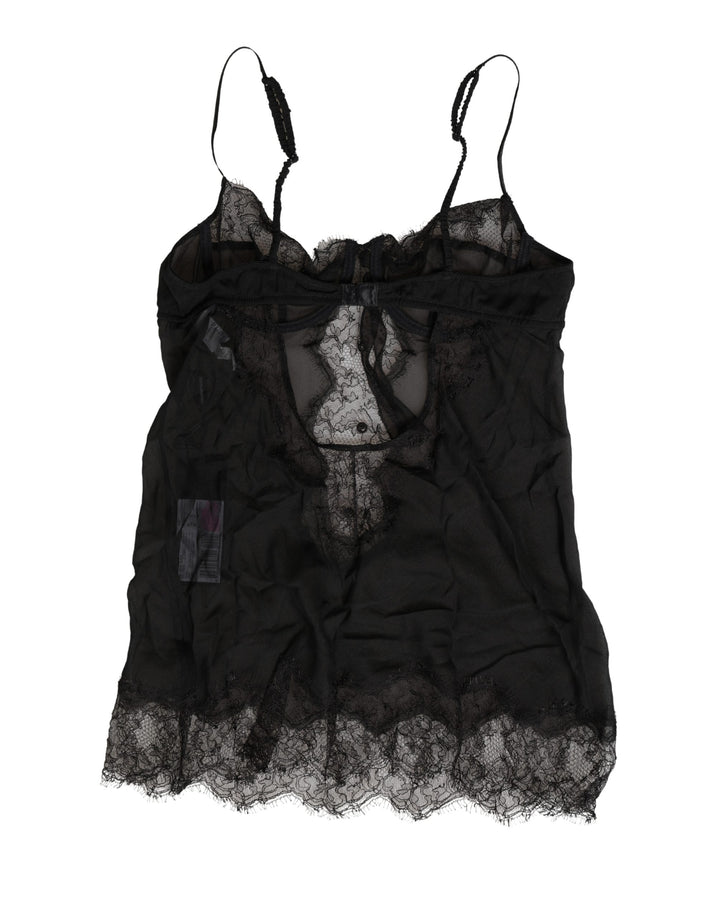 Dolce &amp; Gabbana Black Silk Lace Lingerie Chemise Top Underwear