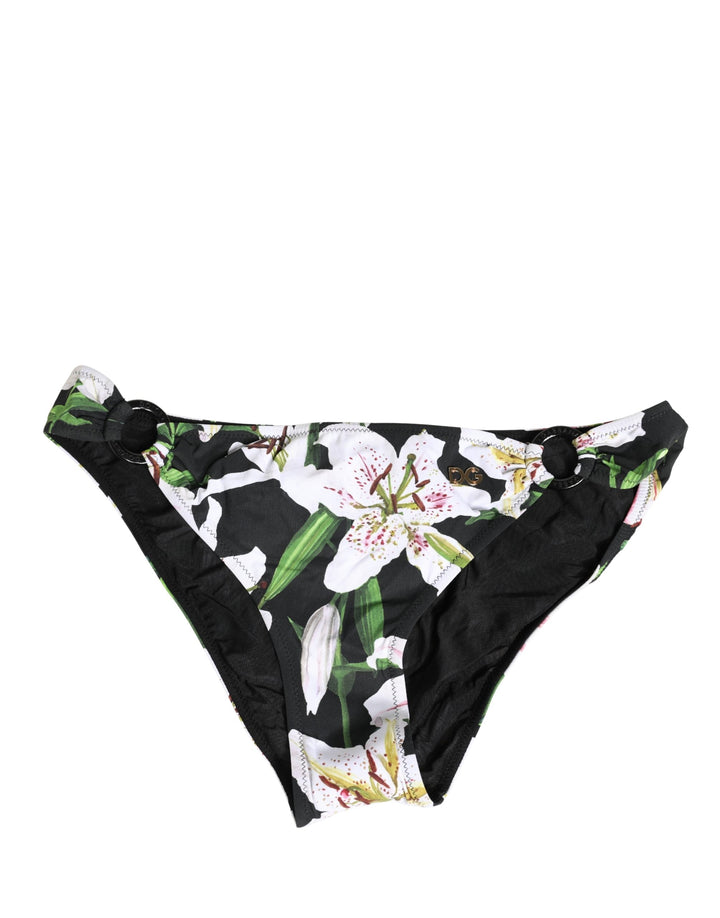 Dolce &amp; Gabbana Black Lily Print Nylon Bottom Beachwear Swimwear