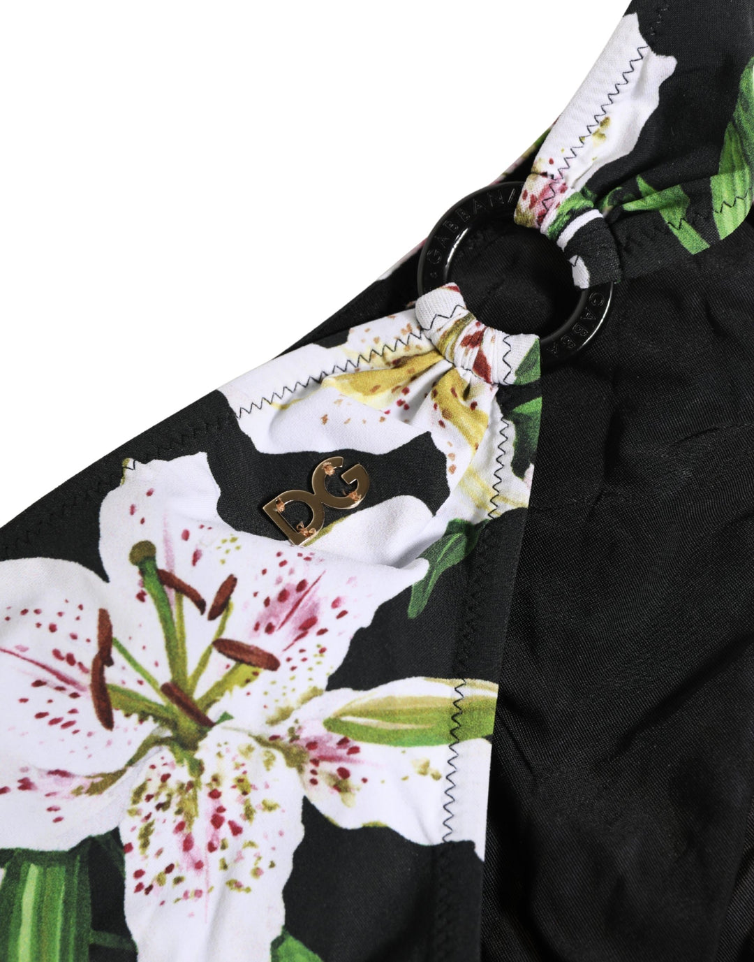 Dolce &amp; Gabbana Black Lily Print Nylon Bottom Beachwear Swimwear