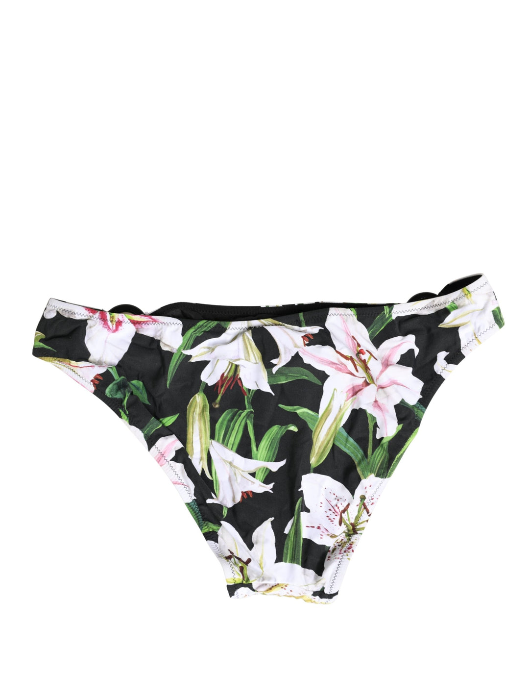 Dolce &amp; Gabbana Black Lily Print Nylon Bottom Beachwear Swimwear