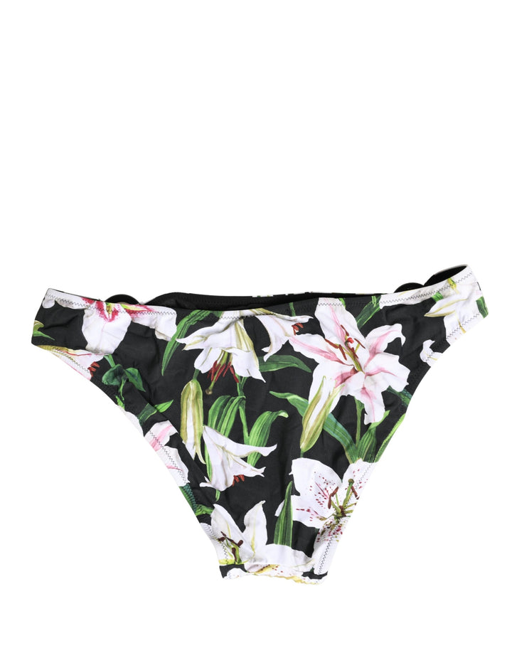 Dolce &amp; Gabbana Black Lily Print Nylon Bottom Beachwear Swimwear