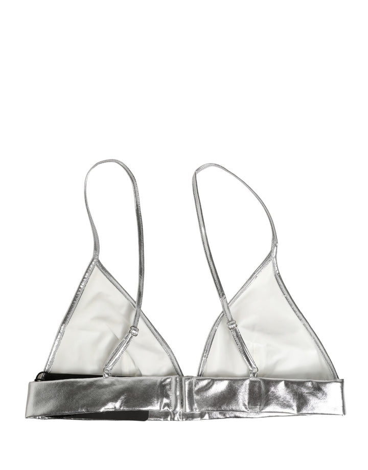 Dolce &amp; Gabbana Metallic Silver Sleeveless Bustier Cropped Top