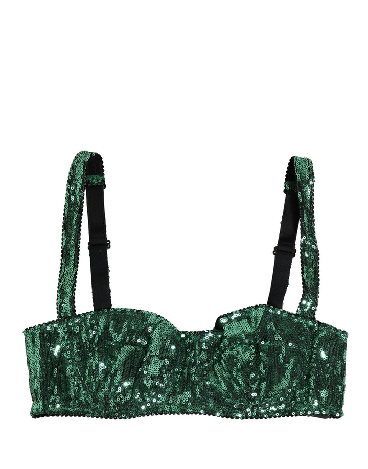 Dolce &amp; Gabbana Green Sequined Nyon Balconnet Bra Underwear