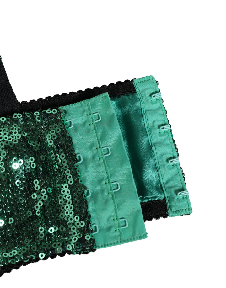 Dolce &amp; Gabbana Green Sequined Nyon Balconnet Bra Underwear