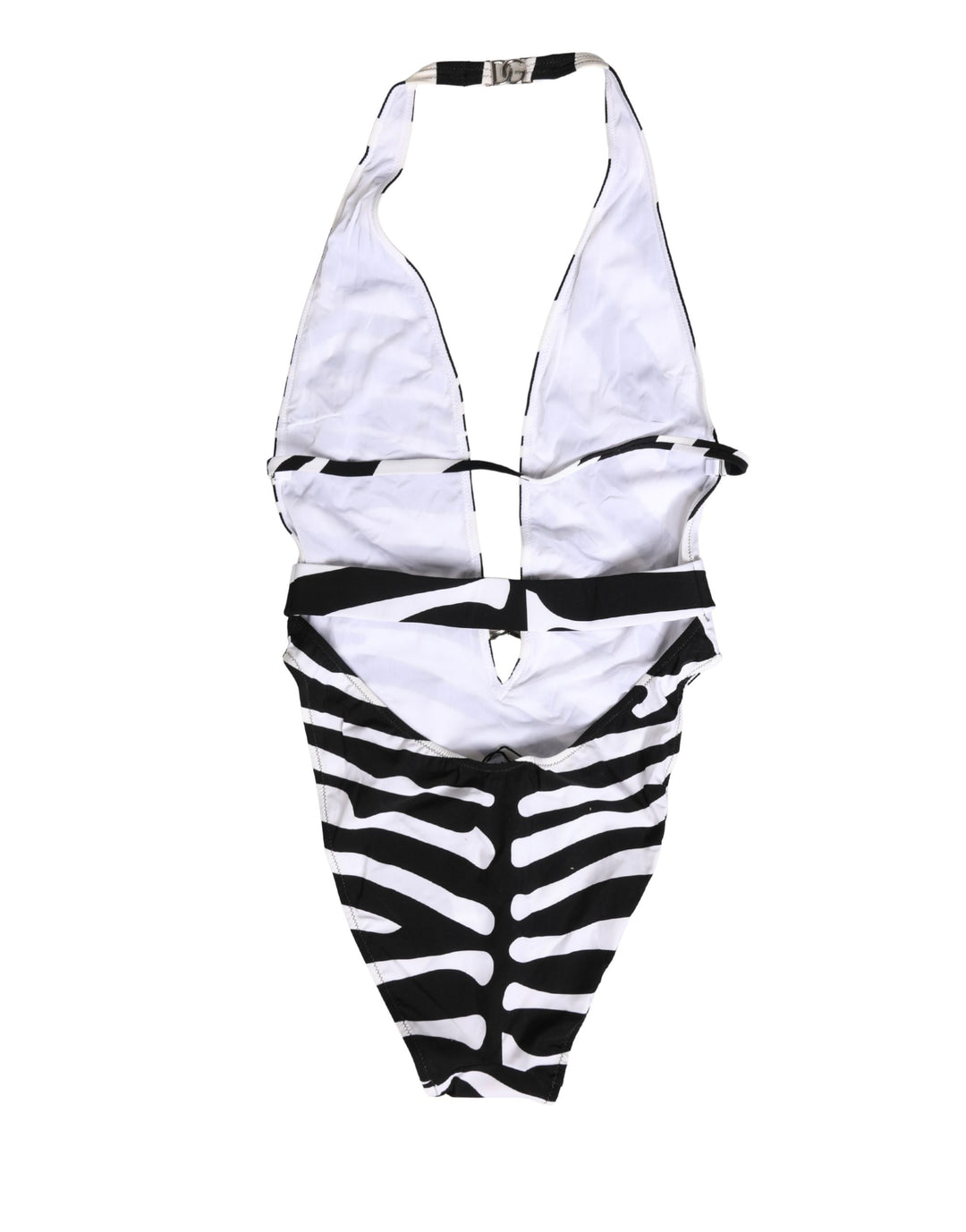 Dolce &amp; Gabbana Black White Zebra Deep V-Neck One Piece Swimwear