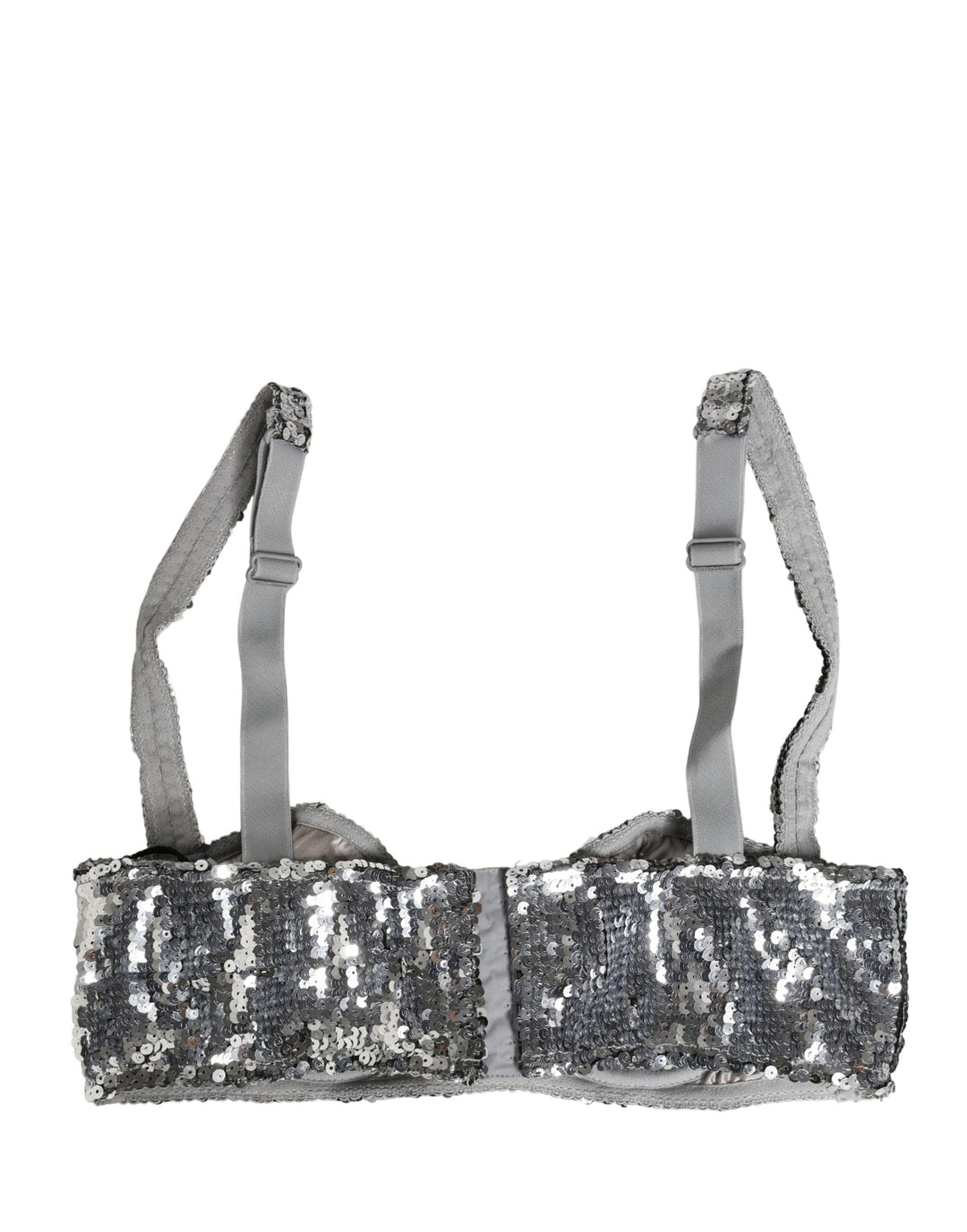 Dolce &amp; Gabbana Silver Sequined Nyon Balconnet Bra Underwear