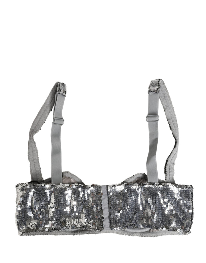 Dolce &amp; Gabbana Silver Sequined Nyon Balconnet Bra Underwear