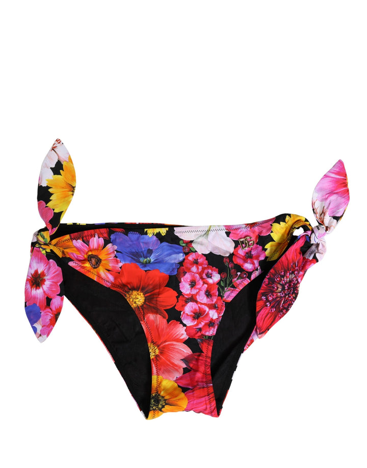 Dolce &amp; Gabbana Black Floral Print Swimsuit Bikini Bottom Swimwear
