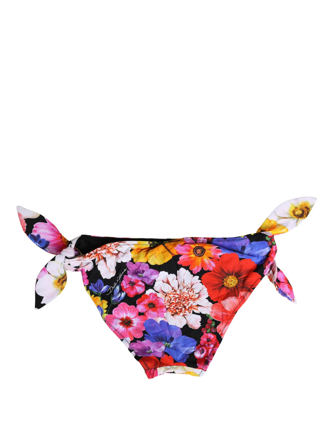 Dolce &amp; Gabbana Black Floral Print Swimsuit Bikini Bottom Swimwear