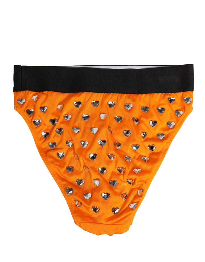 Dolce &amp; Gabbana Orange Crystal High Waist Brief Panty Underwear