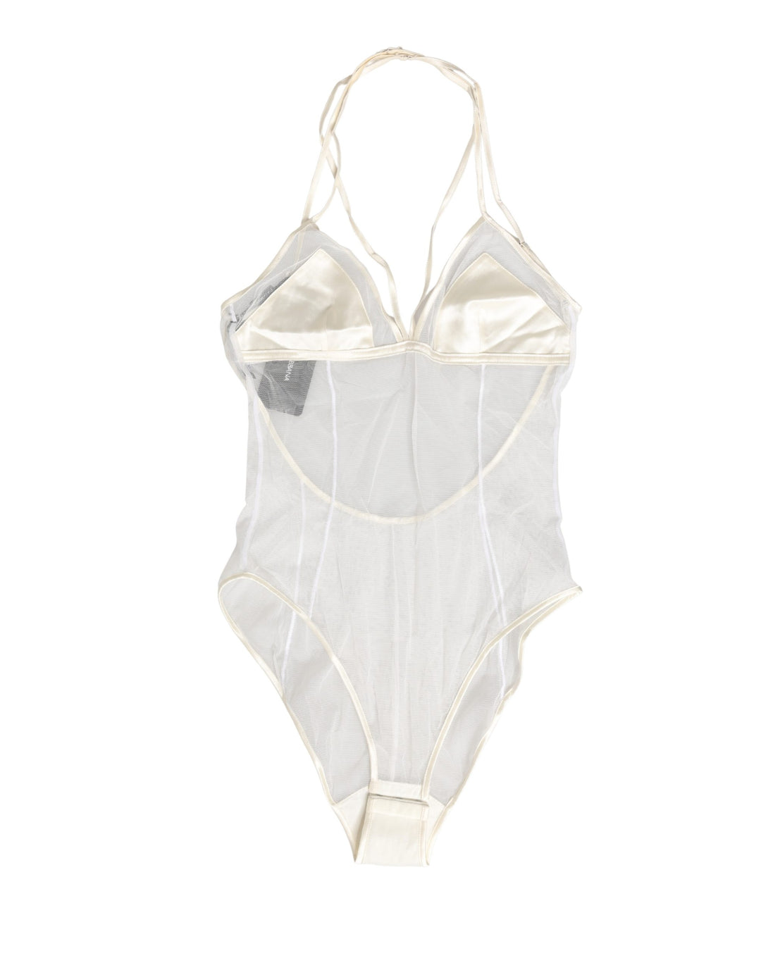 Dolce &amp; Gabbana White Sheer Nylon Bodysuit Halterneck Underwear