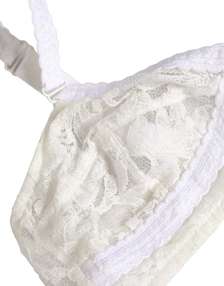 Dolce &amp; Gabbana White Cotton Lace Wireless Soft Cup Bra Underwear