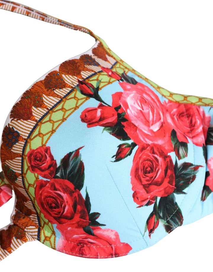 Dolce &amp; Gabbana Multicolor Floral Print Halter Bikini Top Swimwear