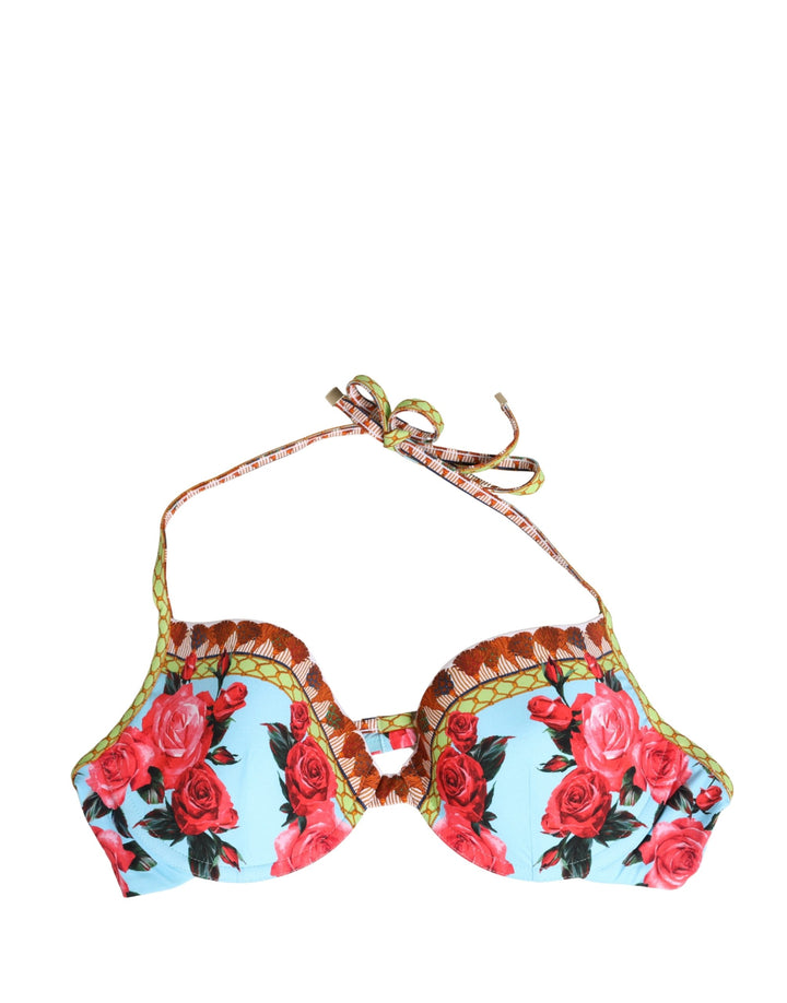 Dolce &amp; Gabbana Multicolor Floral Print Halter Bikini Top Swimwear