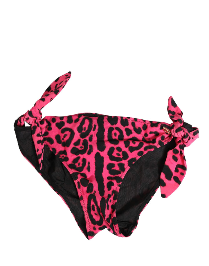 Dolce &amp; Gabbana Pink Leopard Print Bikini Bottom Beachwear Swimwear