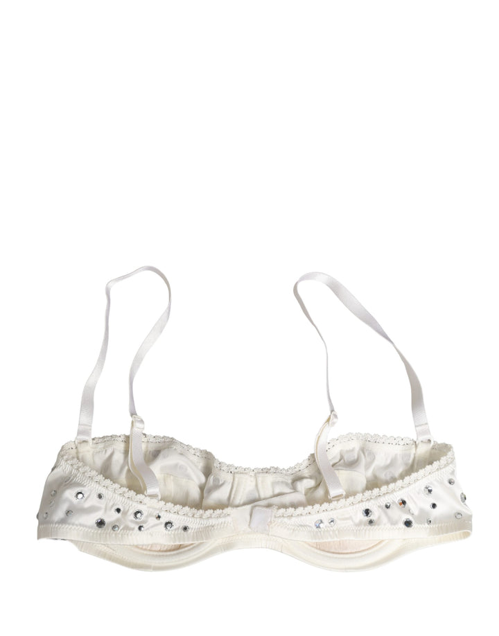Dolce &amp; Gabbana White Rhinestone Semi-Pad Underwire Bra Underwear